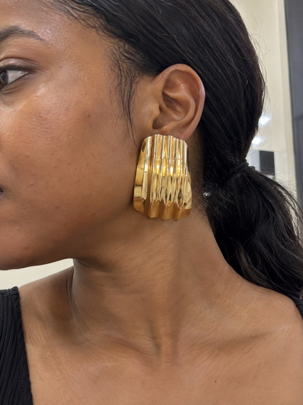 Gold Ripple Statement Earrings- Women Jewelry